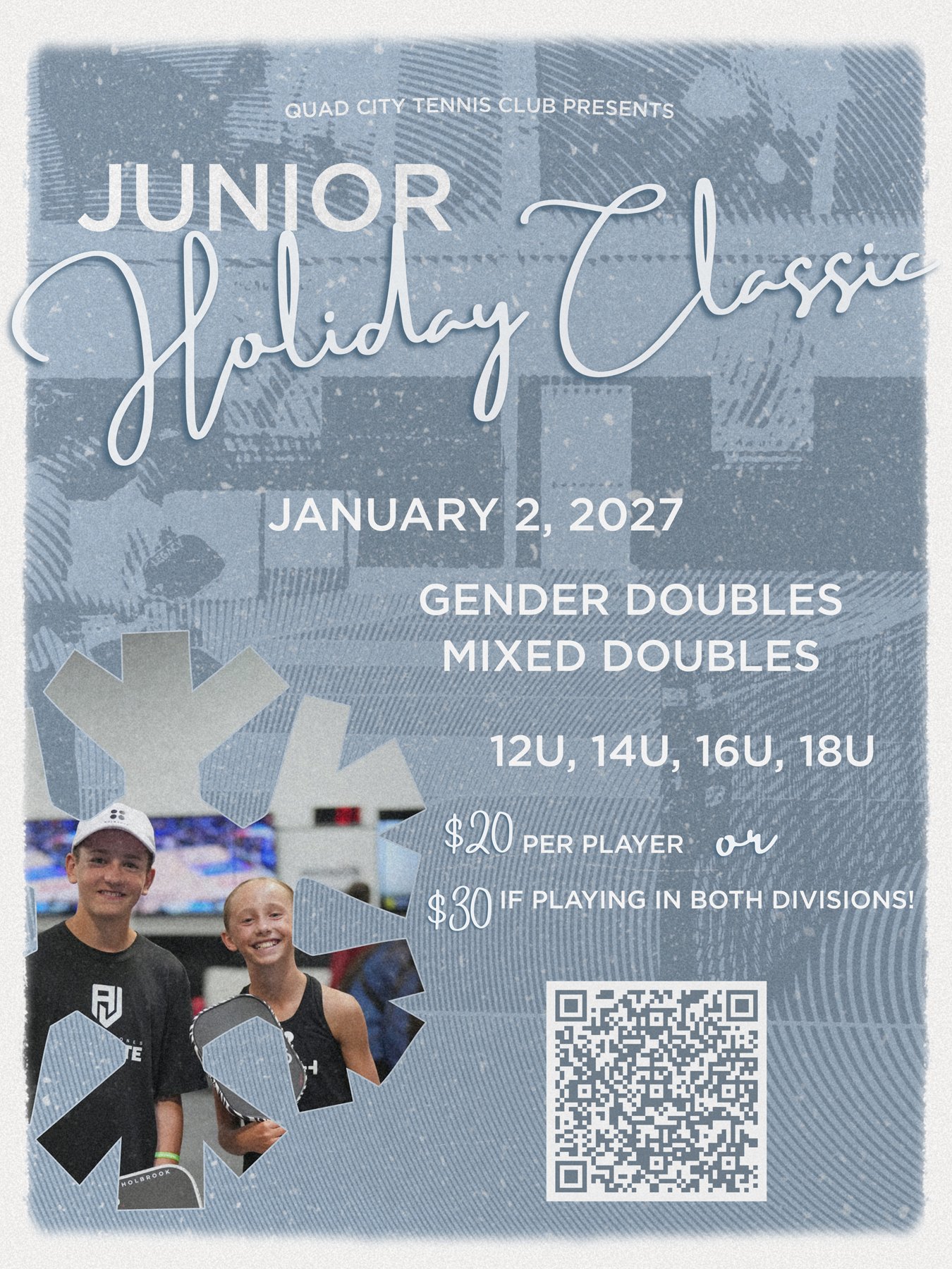 Junior-Holiday-Classic-v2-web Junior Holiday Classic pickleball tournament flyer, January 2, 2027 at Quad City Tennis Club